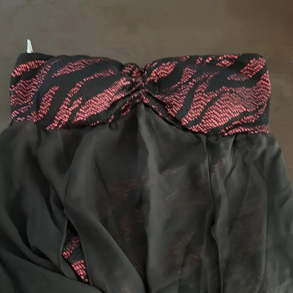 Flamingo Brand Strapless Long Flowy Black Chiffon and pink lace Romper Clubwear
